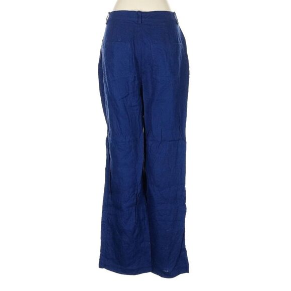Reformation Freddie Pant Blue Wide Leg Navy Blue Linen Flax High Rise Trousers - Picture 3 of 7